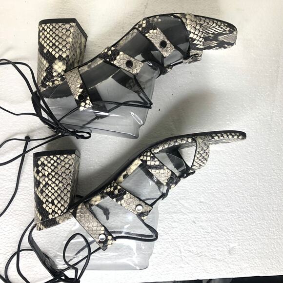 M Gemi Sandal Heel Snake Python Gladiator Tie up Straps Block Heel Square Toe 37 - Picture 5 of 11